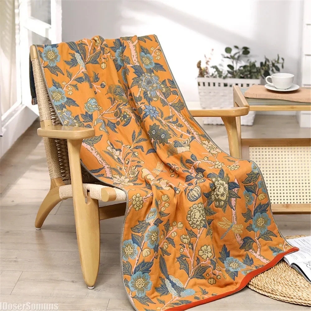 Floral Print Bath Towel Nordic Bohemian Style, 80×160CM Soft Absorbent Cotton Gauze, Perfect for Beach, Bathroom & Adult Use