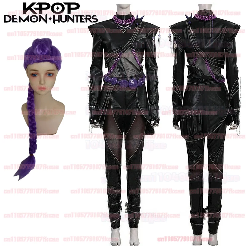 Rumi Mira Kpop Demons Hunters Zoey Cosplay Costume Wig Set for Girls Black Gothic Suit Halloween Party Performance Child Costume