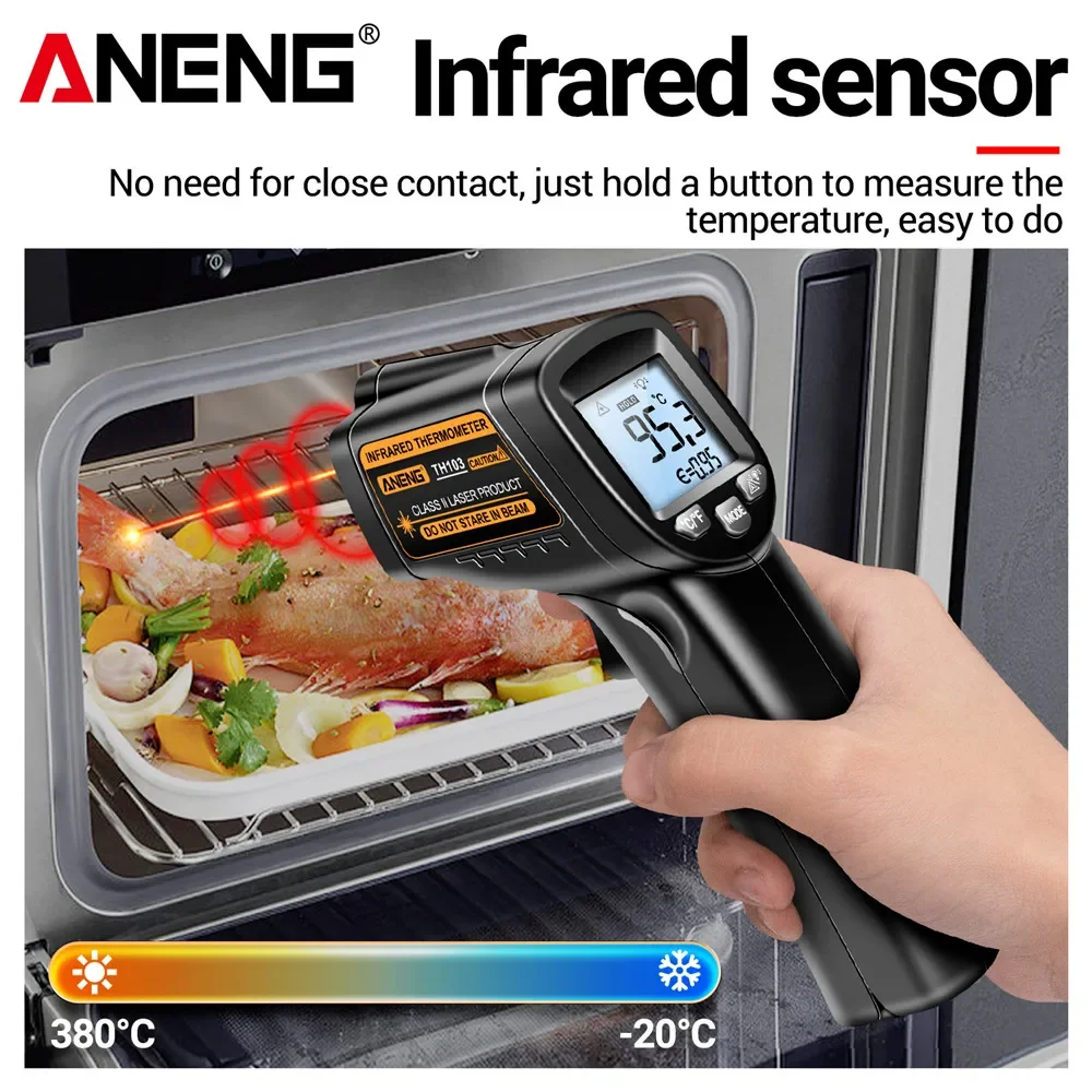 Infrared Laser Temperature Gun -20°C~380℃ IR Termometro Gun Sensor Testers Non Contact Laser Temperature Gauge ANENG TH103 Tools