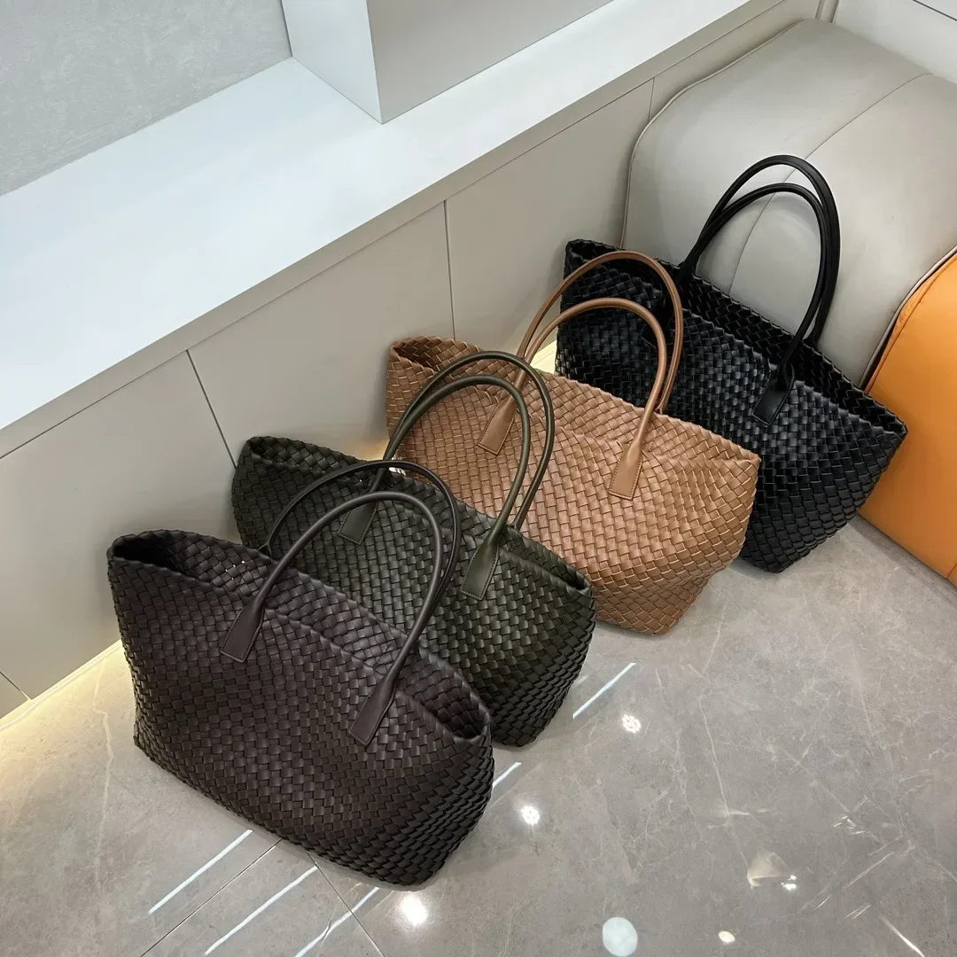 

autumn and winter woven vegetable basket Split Leather tote large capacity underarm hand-held large bag woman