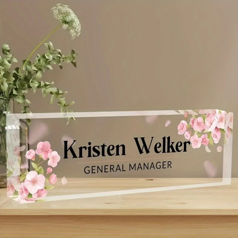 Maßgefertigtes Rosa Orchideen-Acryl-Schreibtischschild Elegante Florale Bürodekoration Hochwertiges Mitarbeiter-Anerkennungsgeschenk für Frauen