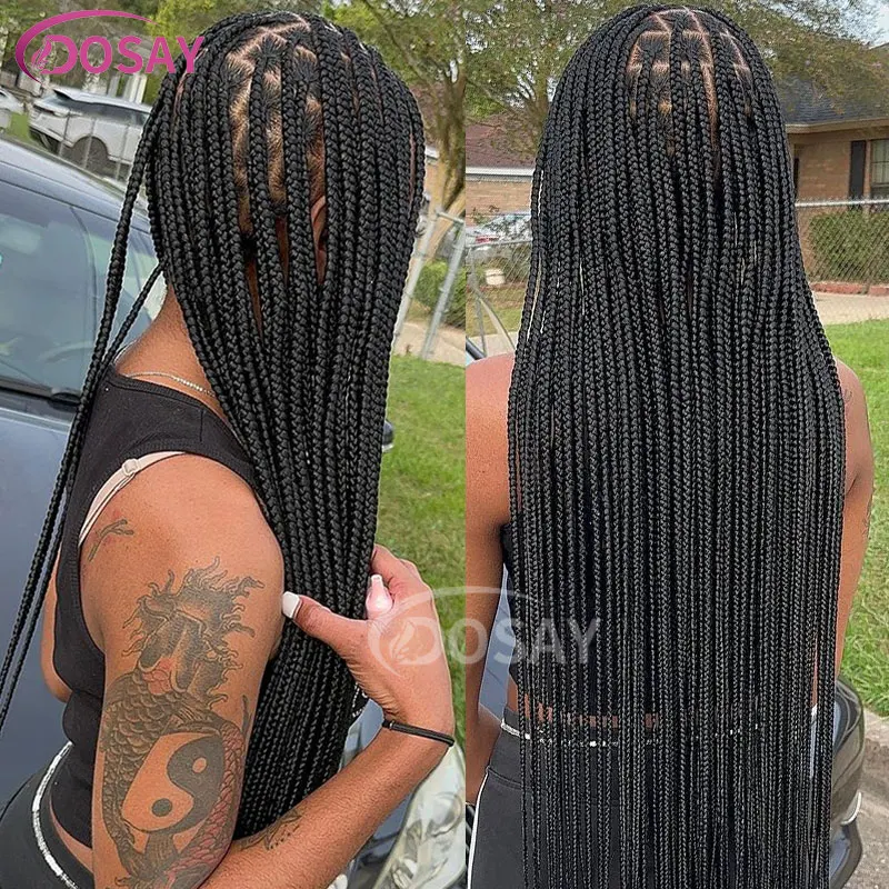 Full Lace Synthetic Braided Wigs 36 Inches Transparent Lace Square Knotless Box Braided Wig With Baby Hair For Black Women