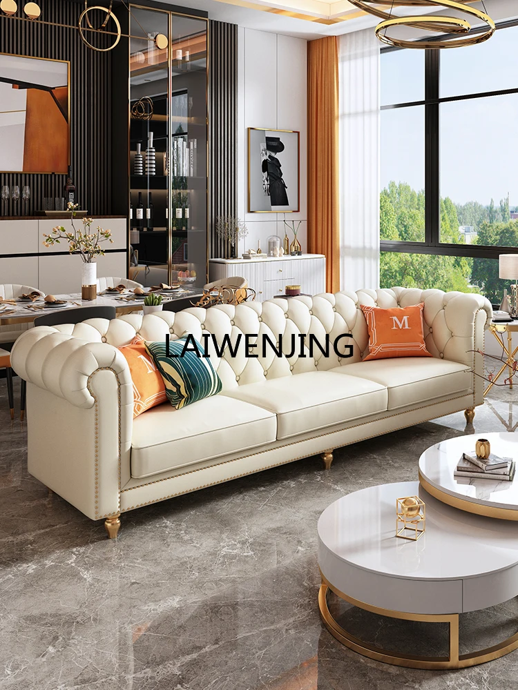 

HLZ leather sofa first layer cowhide cream wind straight row combination buckle sofa