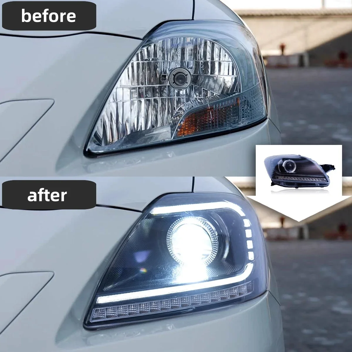 

Передняя фара автомобиля для Toyota Vios 08-13, модифицированные светодиодные дневные ходовые огни, динамический указатель поворота