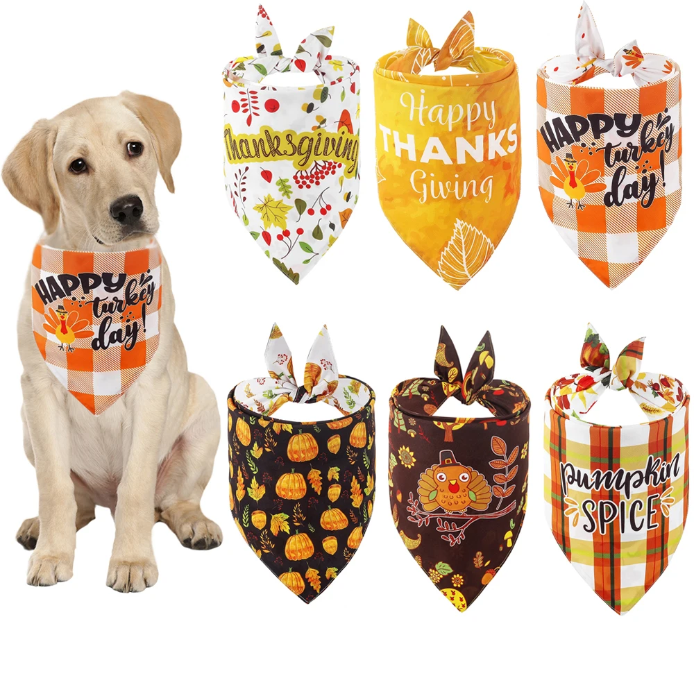 Thanksgiving Fall Dog Bandana Reversible Happy Thanksgiving Dog Bandanas Triangle Scarf Accessories for Small Medium Large Dogs