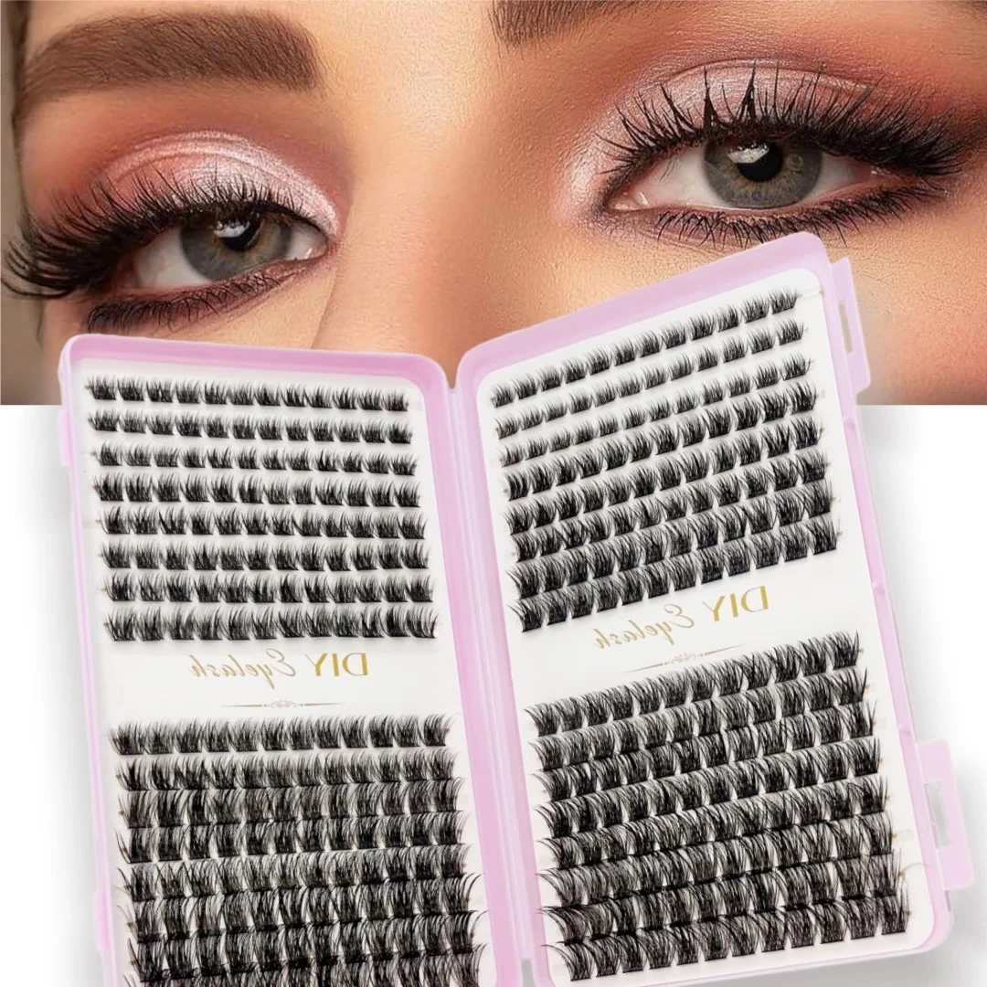 Extensions de cils individuelles réutilisables en grappes, longueurs mixtes, effet naturel et volumineux, 384 pièces, avec livre de cils