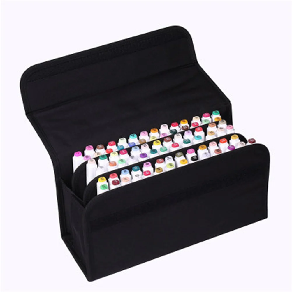 

80 Slots Marker Storage Bag Solid Color Storage Pouch Portable Case with Carrying Handle (Black) Marker Carrying Bag