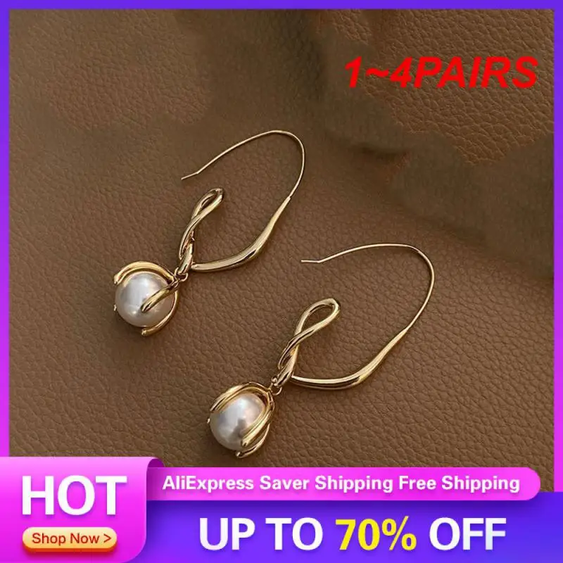 1~4PAIRS Pearl Earrings Alloy Korean Circle Earring Jewelry Gift Goddess Double Ring Temperament Fashion C- Shaped Earrings