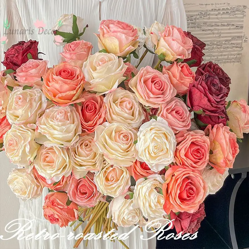 

Burnt edge rose artificial flower bouquet decoration table flower arrangement hand-held flower arrangement