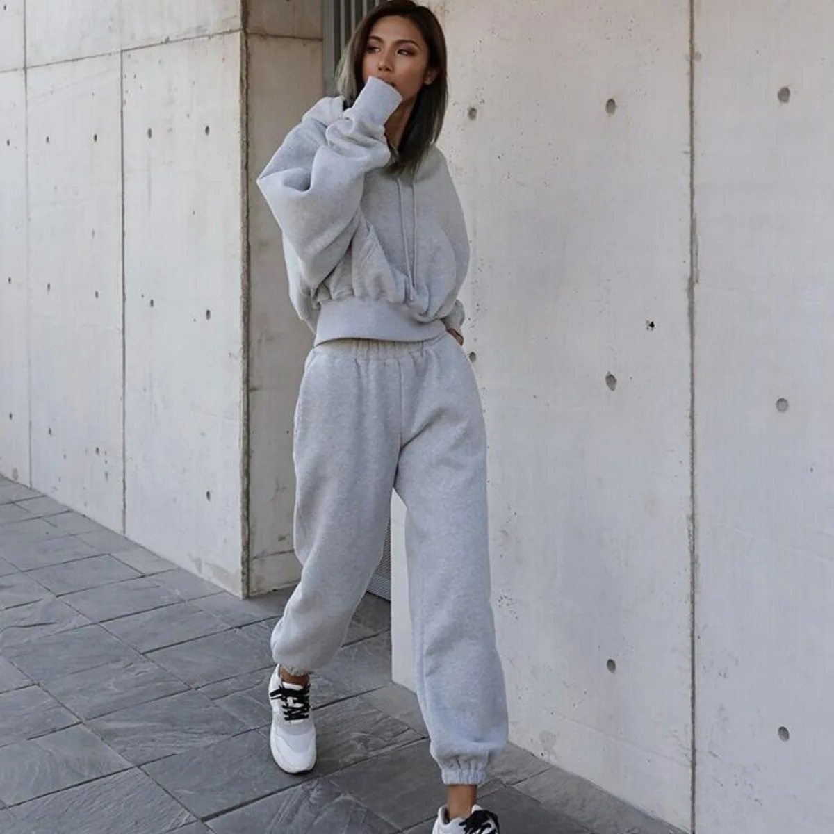 Sport Thick Winter Women Tracksuit Pink Fleece Sweatpants and Sweatshirts Suit for Women Pants And Top Set 2 Piese Set