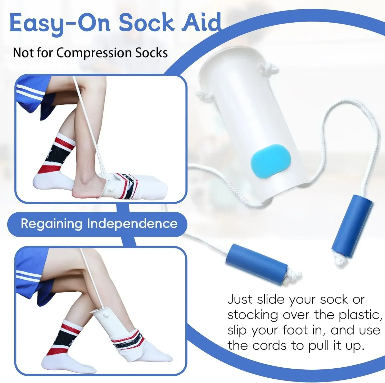 Sock‑Putting‑On Aid for The Elderly, Portable Sock Helper with Foam Handle, Easy‑Slide Foot‑Wear‑Donning Tool