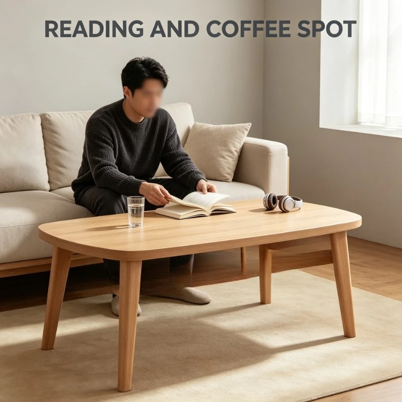 Minimalist Wooden Coffee Table With Rounded Corners For Modern Living Room Tea Drinking  Easy and quick to use