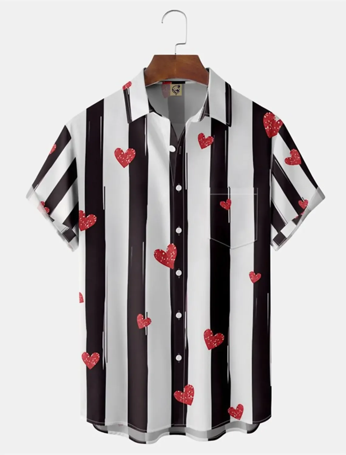 3D Printed Heart-shaped Casual Men's Shirt for Leisure Vacation Summer Couple Shirt for Seaside Travel Comfortable in Summer