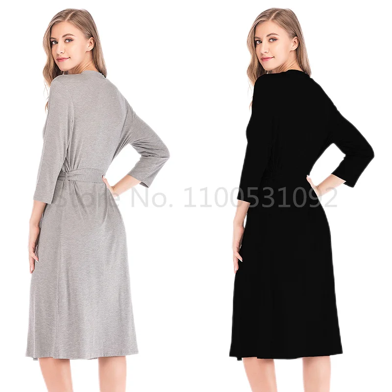 Grau Kimono Kleid Weibliche Kimono Robe Homewear Nachtwäsche Sexy Mini Nachtwäsche Nachthemd Komfortable Casual Weichen Hochzeit Robe