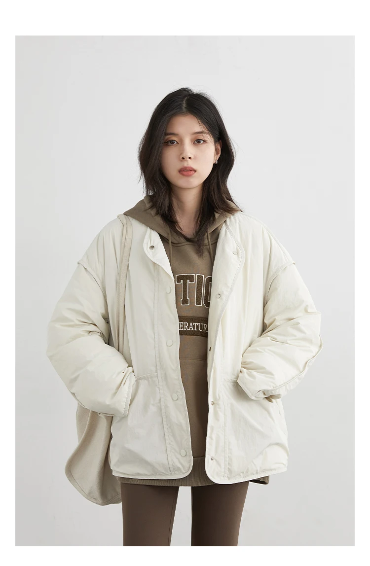 CHIC VEN Women Down Coats Simple Loose Texture Round Neck Down Jacket 90 White Duck Down Jacket Autumn Winter 2025