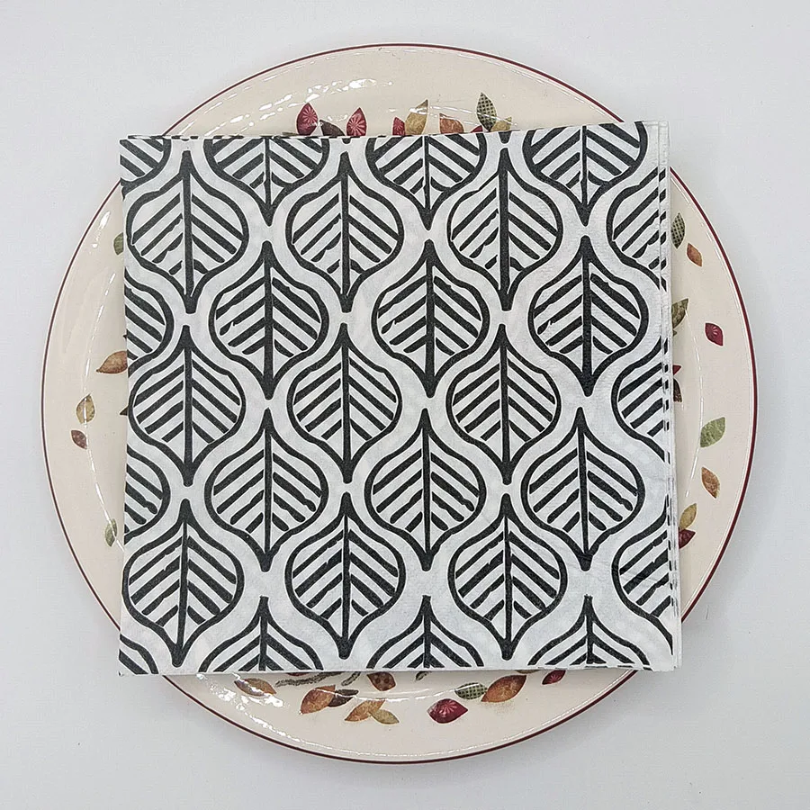 20pcs Modern Art Deco Napkins, Black Geometric Leaf Pattern on White, 2-Ply 33x33cm for Cocktail Party Wedding Table Decor - view 3