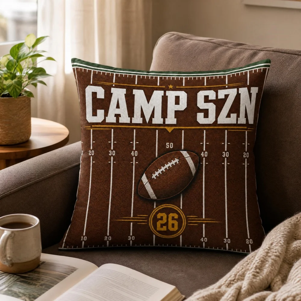Vintage Football Gridiron Camp Szn Decorative Pillow Ultra Soft Skin Friendly Built-in Filler Hidden Zipper Square Seat Cushion