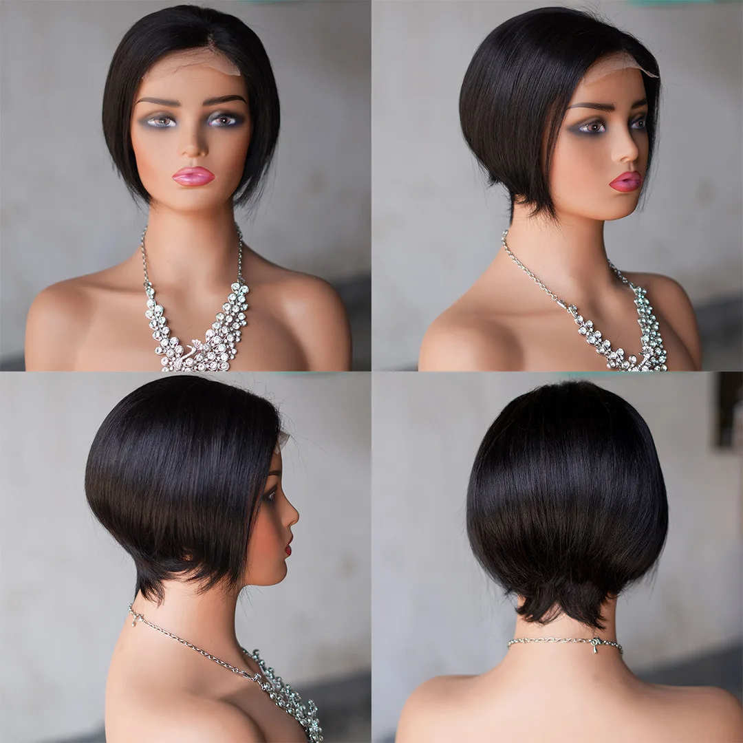 Gorgeous Short Pixie Cut Wigs 4*4 Lace 12A Straight Human Hair Brazilian Virgin Remy Full Hand Weaving Bob Style Soft & Durable