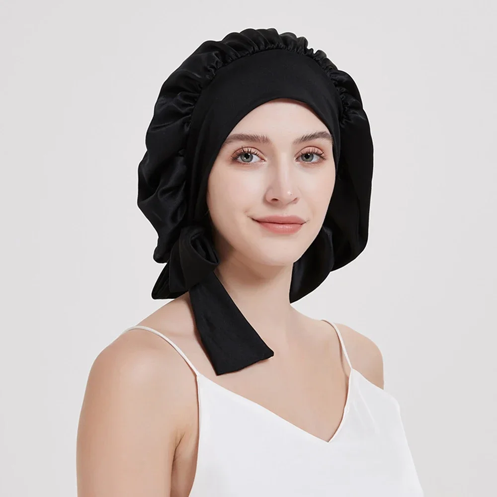 Berretto Da Notte In Seta Di Gelso 100% – Doppio Strato, Regolabile Con Fascia Elastica – Cuffia Morbida E Traspirante Per Donne E Ragazze – Protezione Capelli (Rosa) - 5
