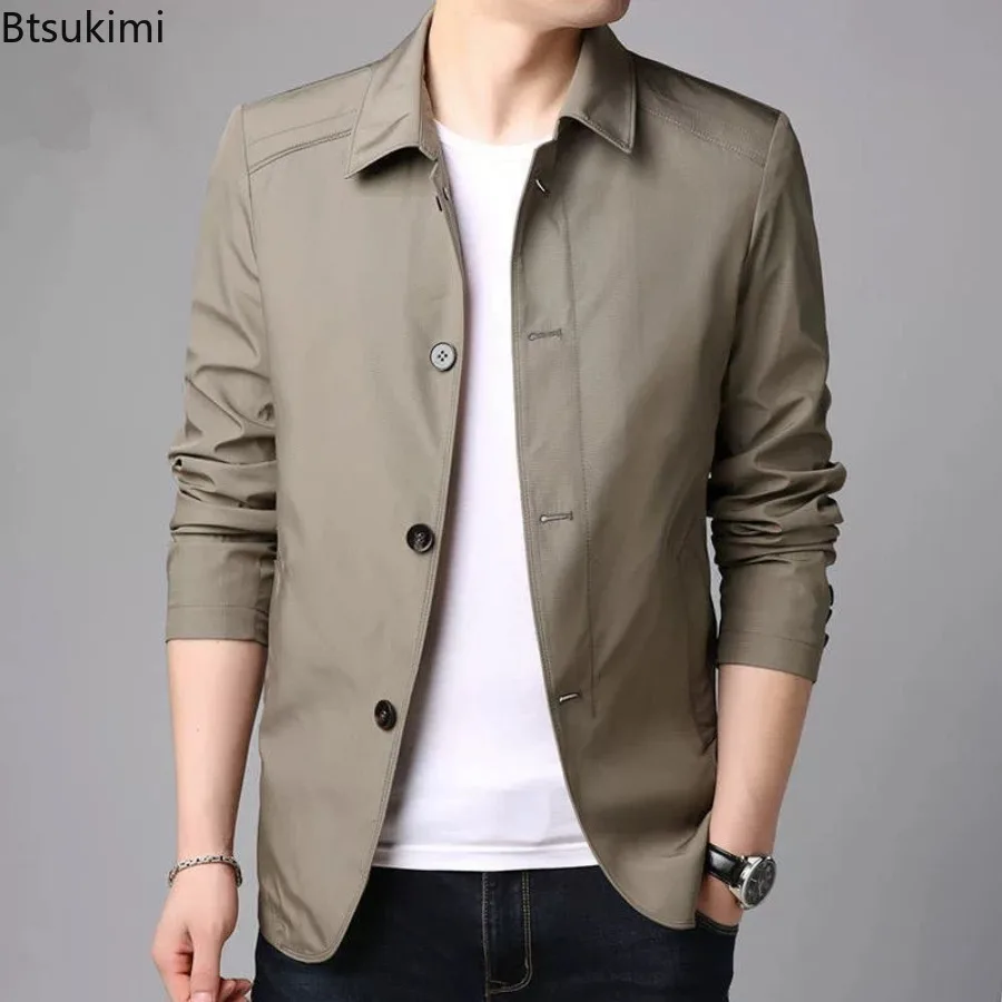 Men's Spring Autumn Solid Turn-down Collar Jackets Fashion Single-breasted Casual Business Cardigan Coats Elegant Men Clothing