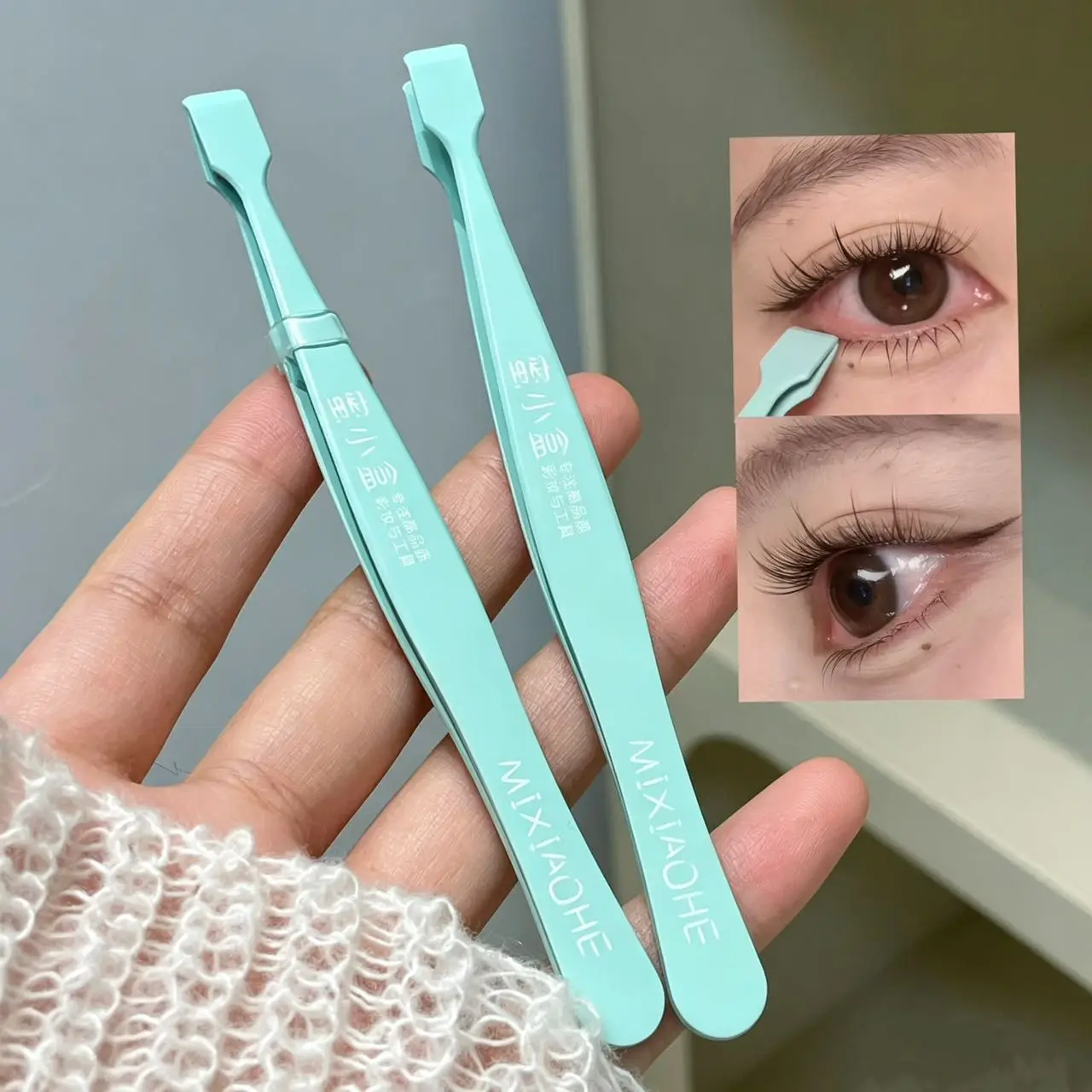 Mixiaohe Flat Tip False Eyelash Tweezers Precision Lash Applicator Stable Grip Easy Operation for Individual Lash Makeup