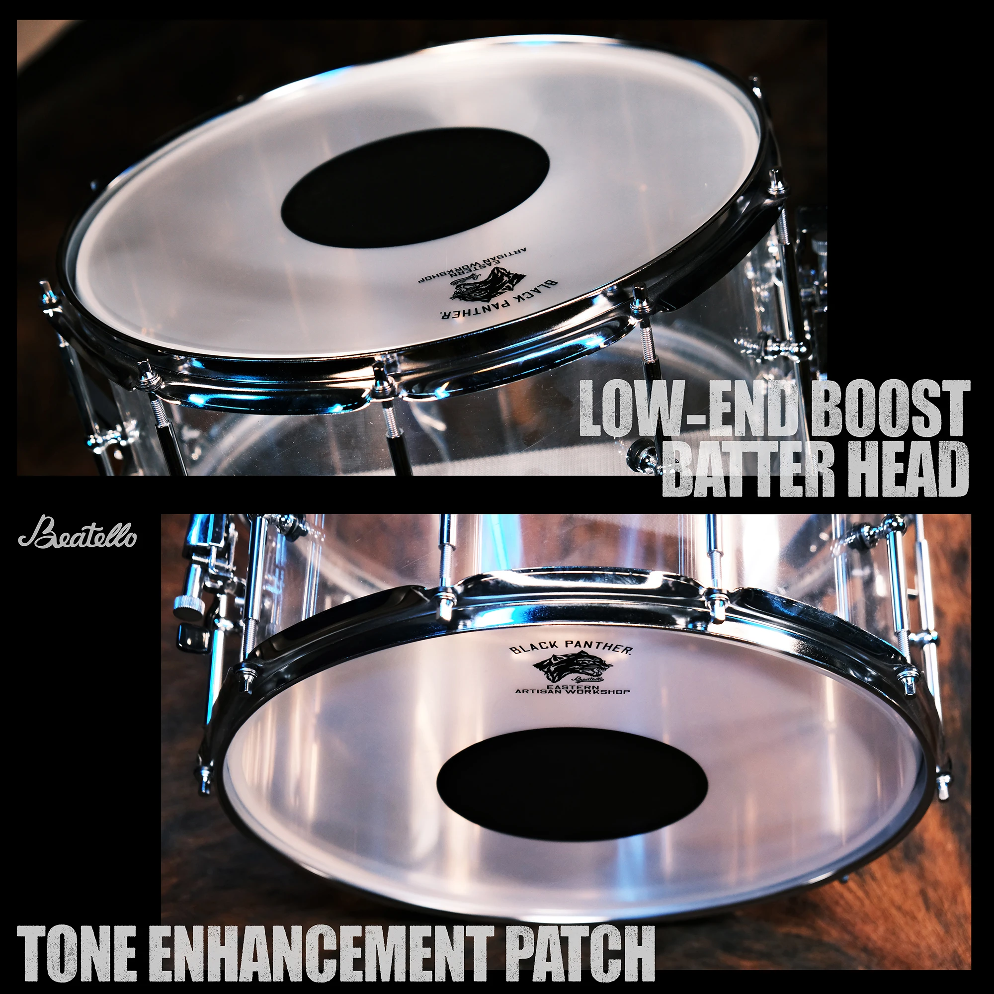 1408 Kristall-Acryl-Snare-Drum mit PVC-Trommelfellen - Kraftvoller Klang für Bühne, Studio & Live-Auftritte – Detail 4