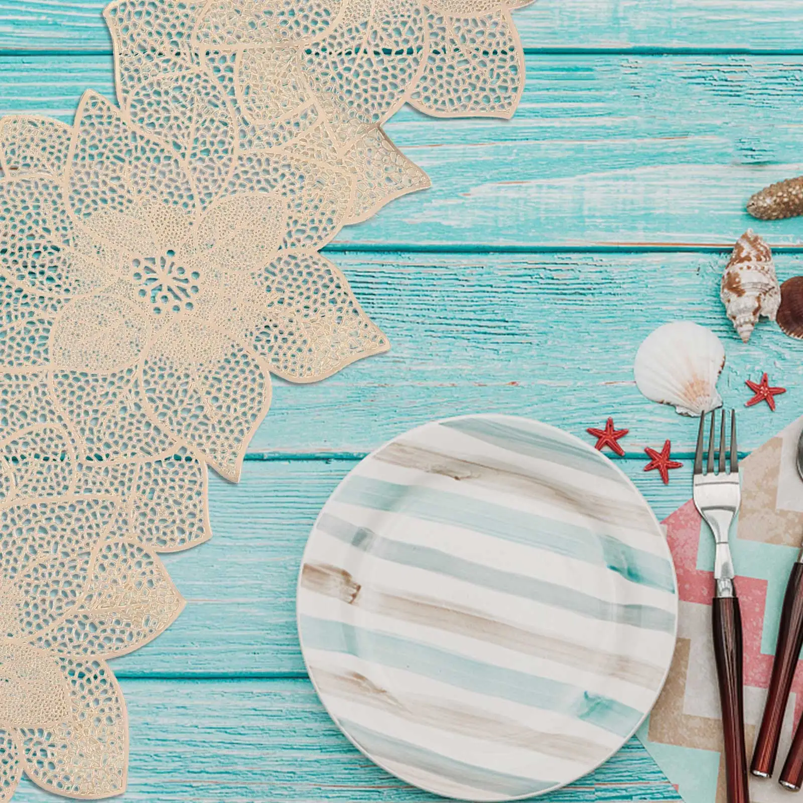 

4pcs Heat Insulation Placemats Non slip PVC Table Mats Flower Shape Dining Home Accessories Wear resistant Place Mats