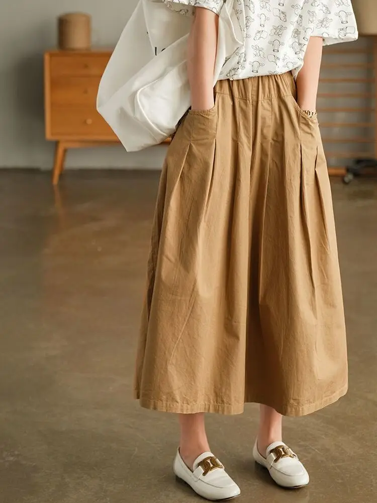 Stylish plus Size Women's High Waist Wide Leg Pants with Button Pocket Decorative Skirt Casual Commute Style Artistic Persona...