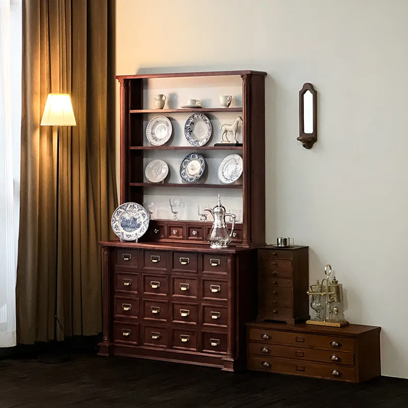 Medieval solid wood display case Multi-layer storage display case Living room study shelf