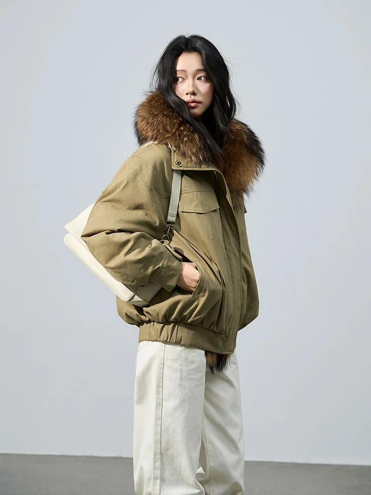 جديد الشتاء الفاخرة الطبيعية ريال الراكون الفراء طوق معاطف أبلى الإناث الدنيم سترة المرأة أوزة أسفل سترة