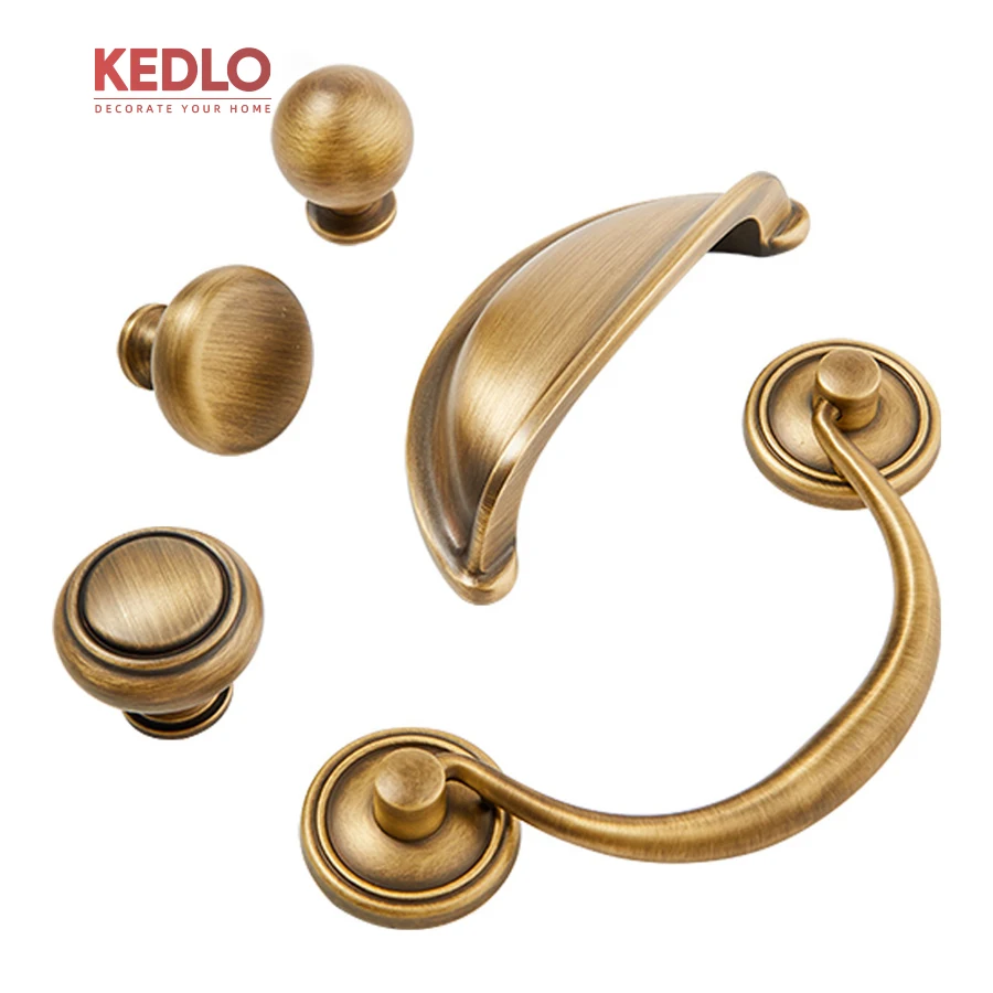 KEDLO French Cream Style Antique Brass Vintage Handle Kitchen Cabinet Drawer Cabinet Door Pulling Handle