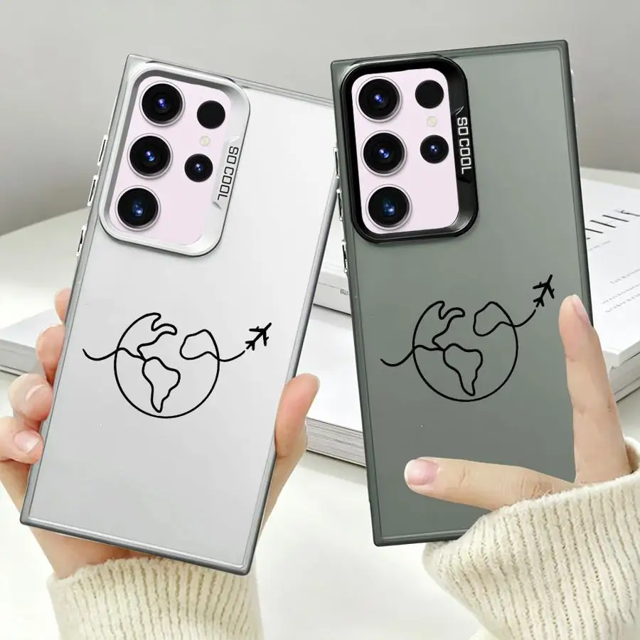 Case for Samsung Galaxy S26 S21 S23 S25Edge Note 20 Ultra S25 S24 FE S20 FE S22 Ultra Phone Cover Globe Flight