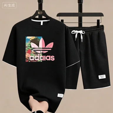 

Summer 2025 New Men's pullover sportswear Set, fashionable basketball men's casual short-sleeved T-shirt + shorts two-piece set