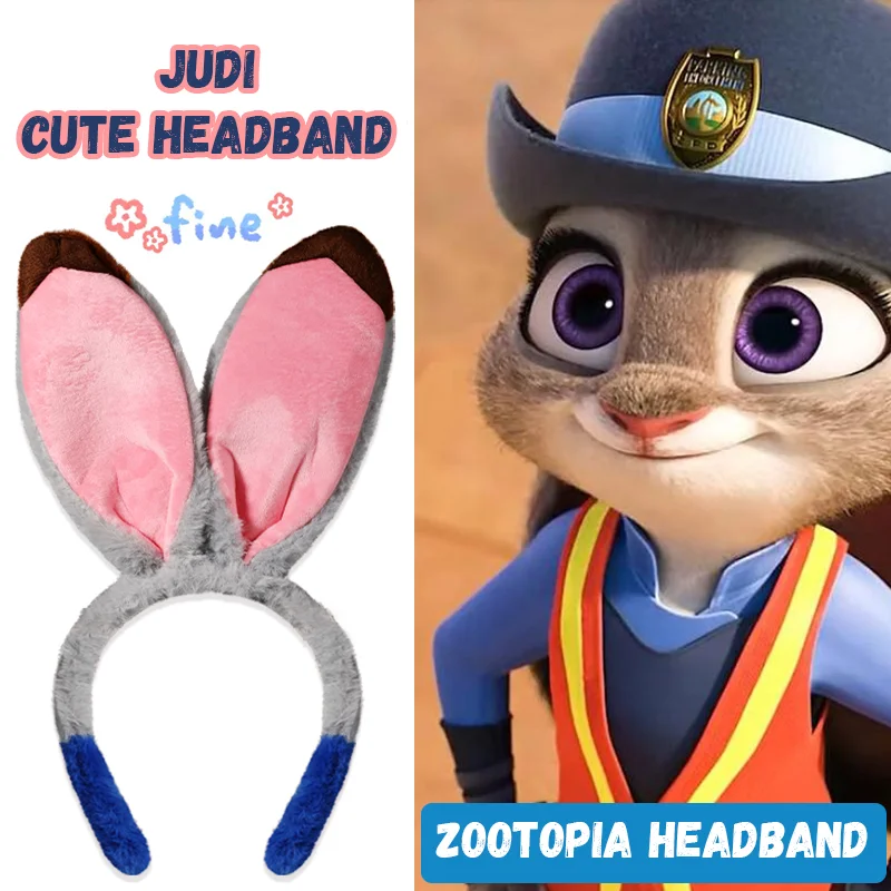 2025 Zootopia Judi Nick Ear Headband Amusement Park Hair Hoop Sequin Mesh Party Headwear Birthday Christmas Present