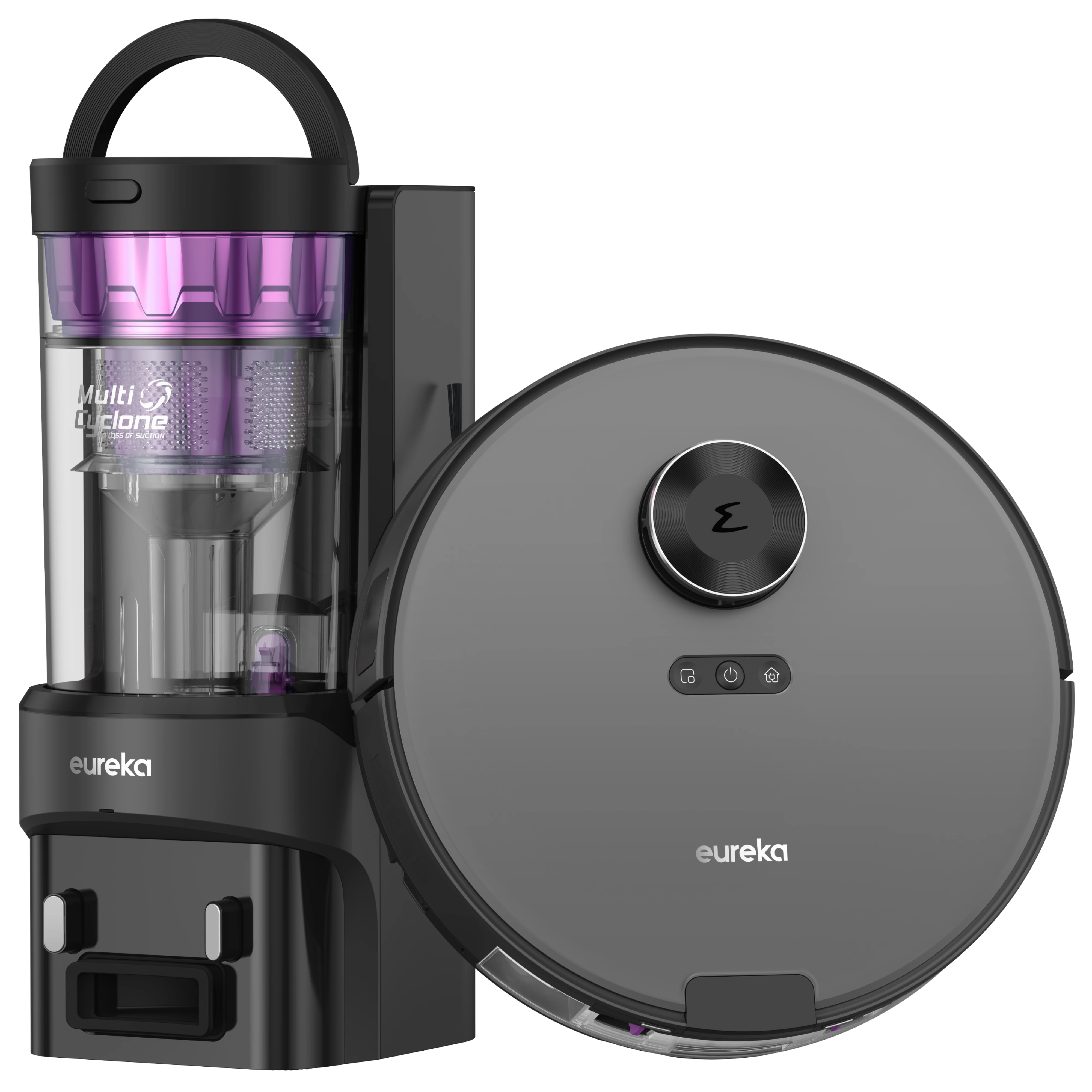 مكنسة كهربائية روبوتية ذاتية التفريغ E20+ 8000 Pa من Eureka، عمر بطارية 180 دقيقة، DuoDetect AI لتجنب العوائق ثلاثية الأبعاد