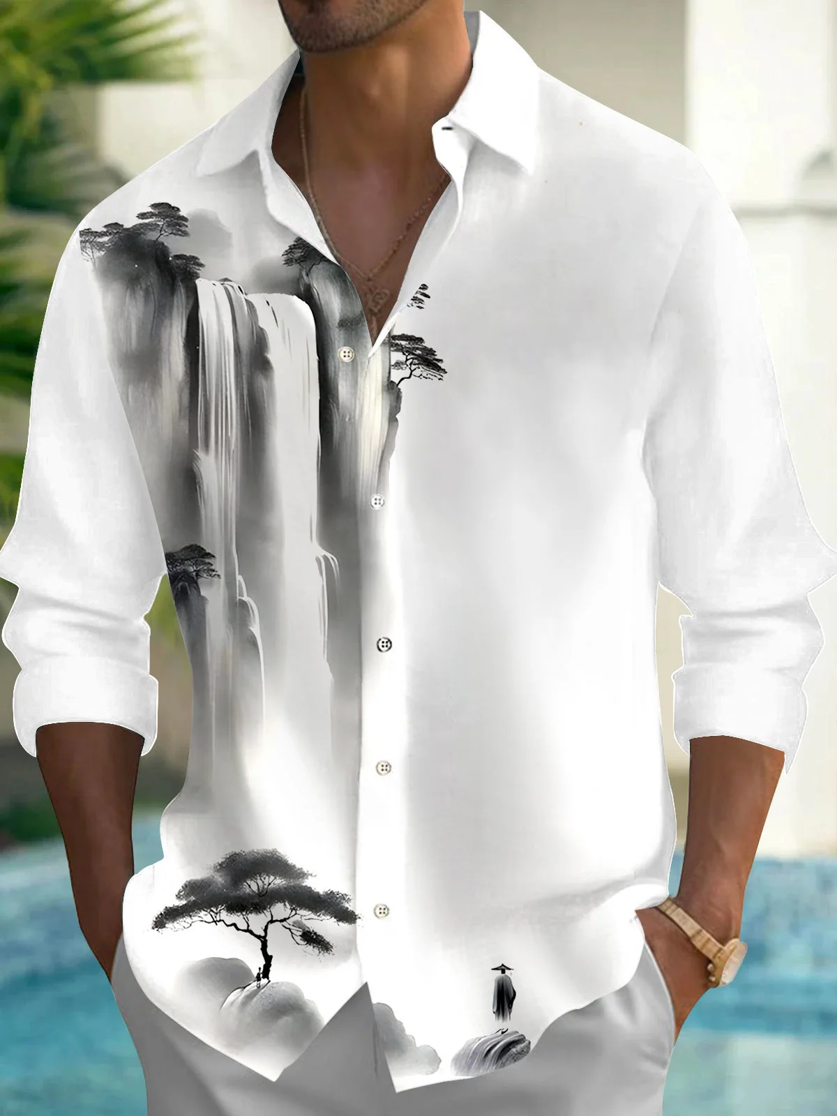 Men's shirts, button down shirts, casual shirts, spring and summer, printed long sleeves, daily, fashionable, comfortable