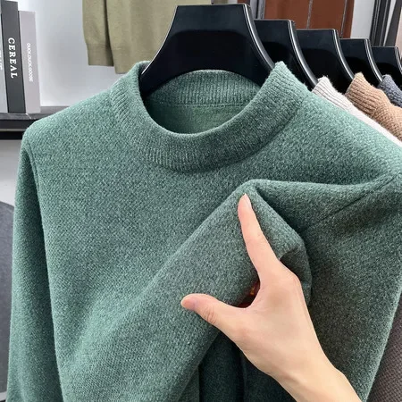 Basic All Match Crew Neck Knit Pullover For Men Long Sleeve Rib Edge Smooth Knit Fabric Daily Walking Outer Garment