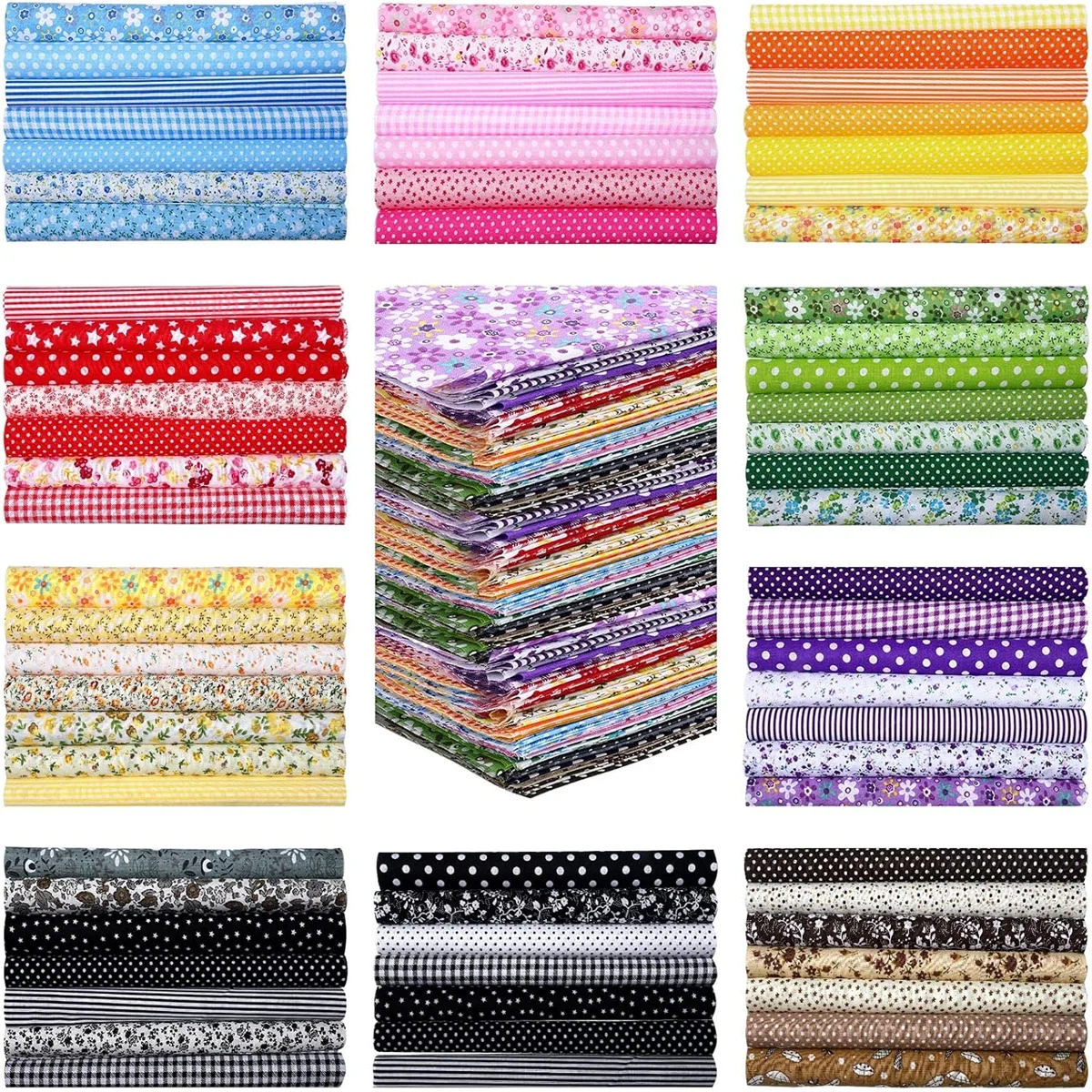 

200PCS Squares Craft Fabric Cloths for DIY Bundle Patchwork Quilting Sewing Scrapbooking Artcraft