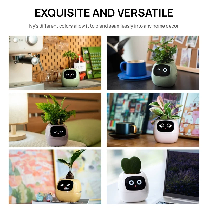 White Tuya Ivy Smart Planter,Endless Fun Over 49 Rich Expressions,7 smart sensors and AI Chips Make Raising Plants Easy and Fun