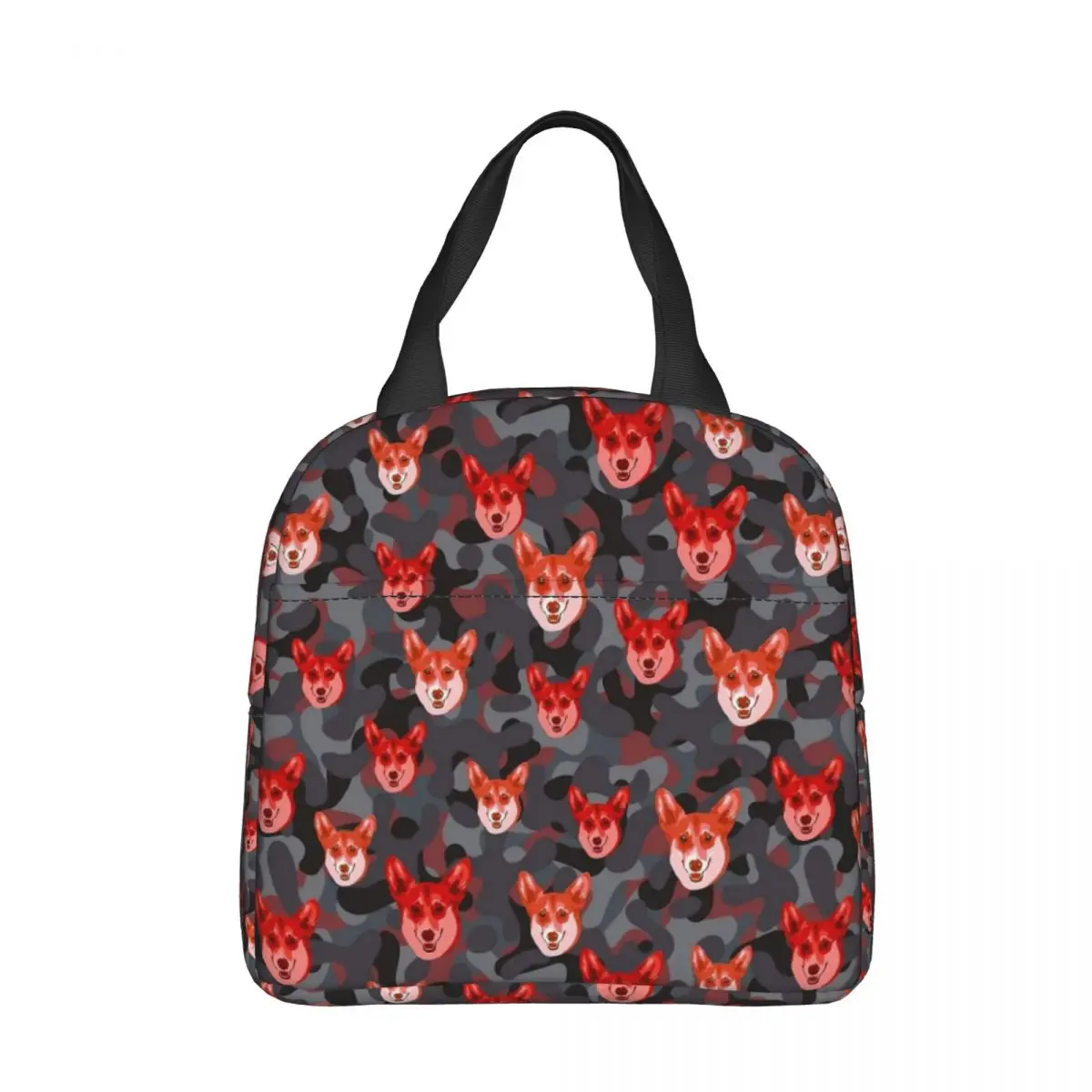 

Smiling Corgi Face And Camo Pattern Insulated Lunch Bag High Capacity Meal Container Thermal Bag Tote Lunch Box School Food Bag