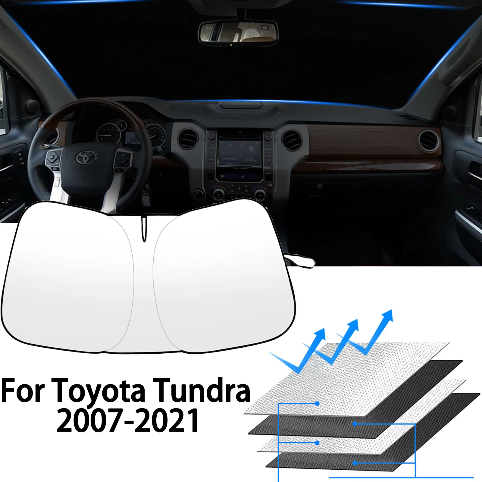 

For Toyota Tundra 2007-2021 Windshield Sunshade Front Window Sunshade Truck Sun Visor UV Protector Heat Shield Cover Accessories