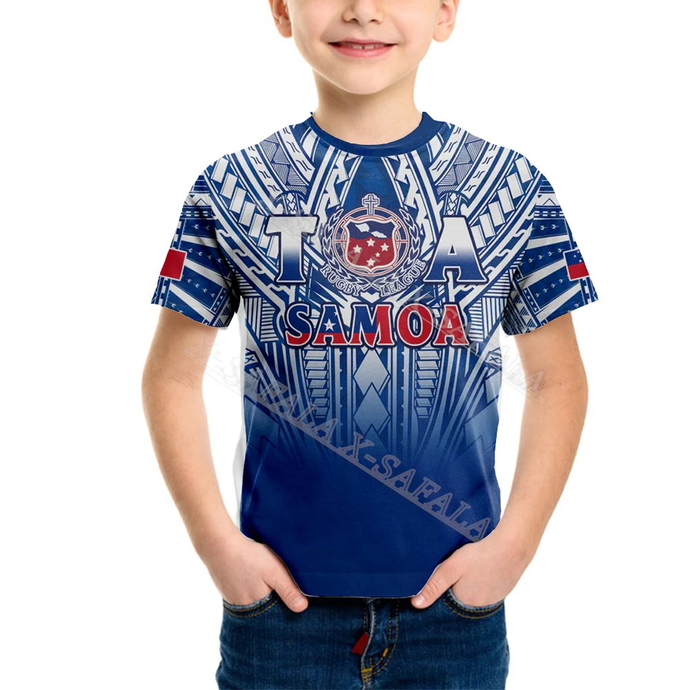 Samoa Polynesian Lauhala Rugby Kids Size For Children 3D Print Mesh Fiber T-Shirt Top SummerMen Streetwear Shorts Sleeve Sport-1