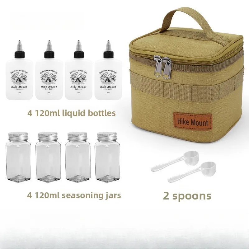 

Portable Camping Spice Kit - 10pc Sealed Condiment Containers Set with Oil Bottle & Storage Bag for Outdoor BBQ, Picnic, Hiking