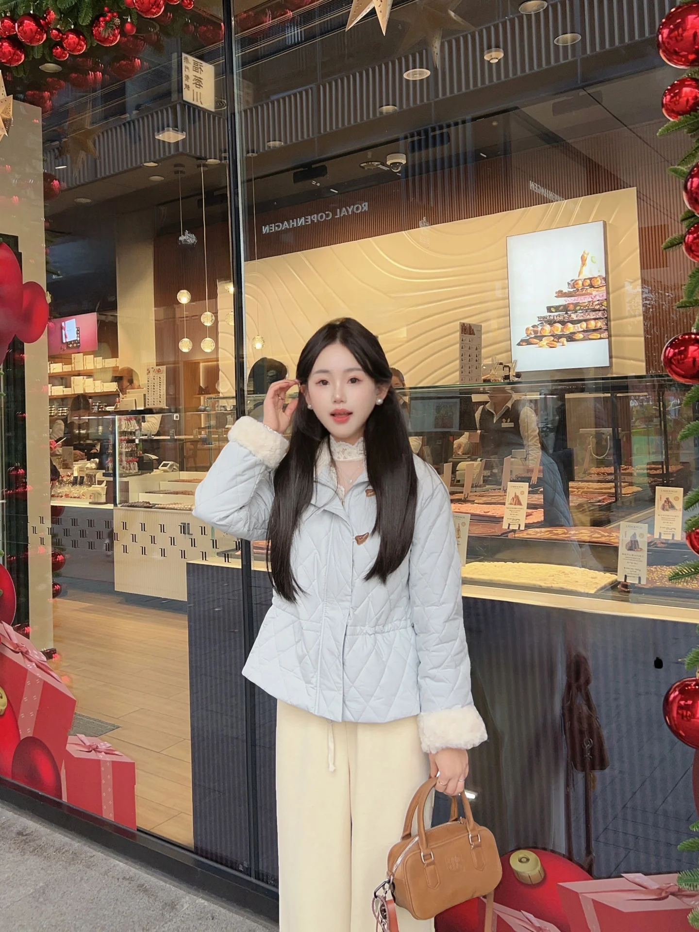 

Женское зимнее пальто Sweet Collar из хлопка, маленький размер, с ромбовидным узором, меховой отделкой и поясом на талии, для повседневной носки