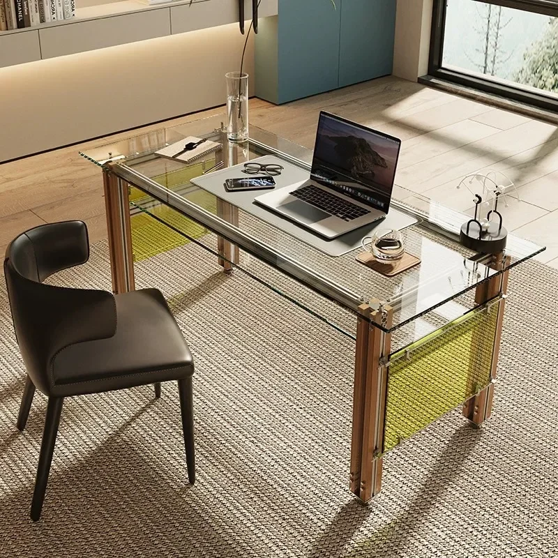 Aluminum profile creative computer desk tempered glass table household aluminum profile study desk work desk