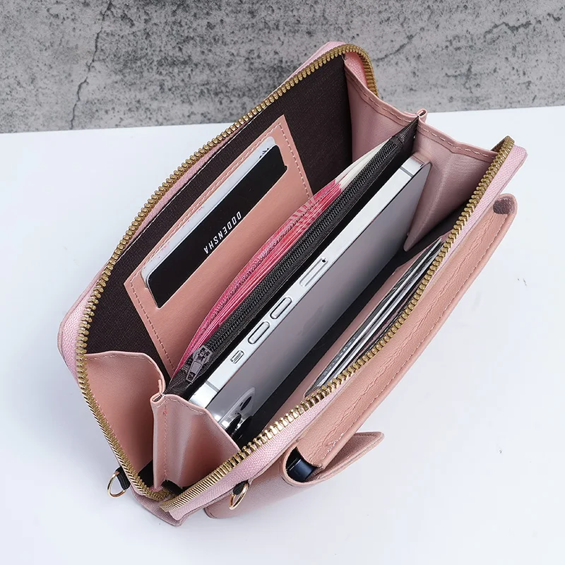 2024 Simple new fashion Korean version of one-shoulder messenger bag large capacity ladies long wallet solid color mobile phone