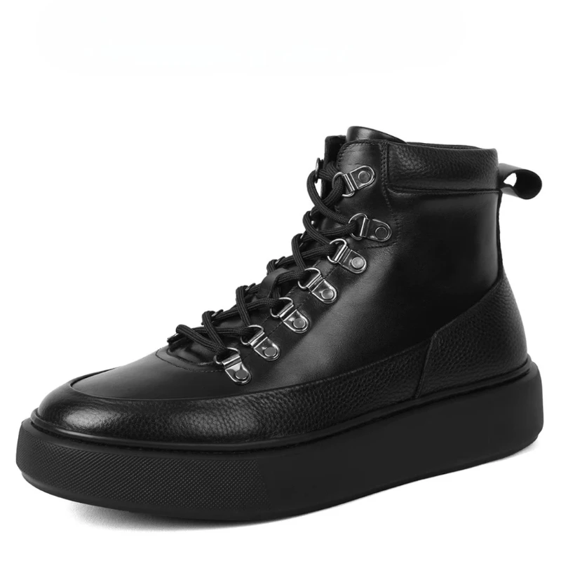 European and American Designer High Top Casual Shoes Men's Genuine Leather Waterproof Hand Sewn British Height-increasing Shoes