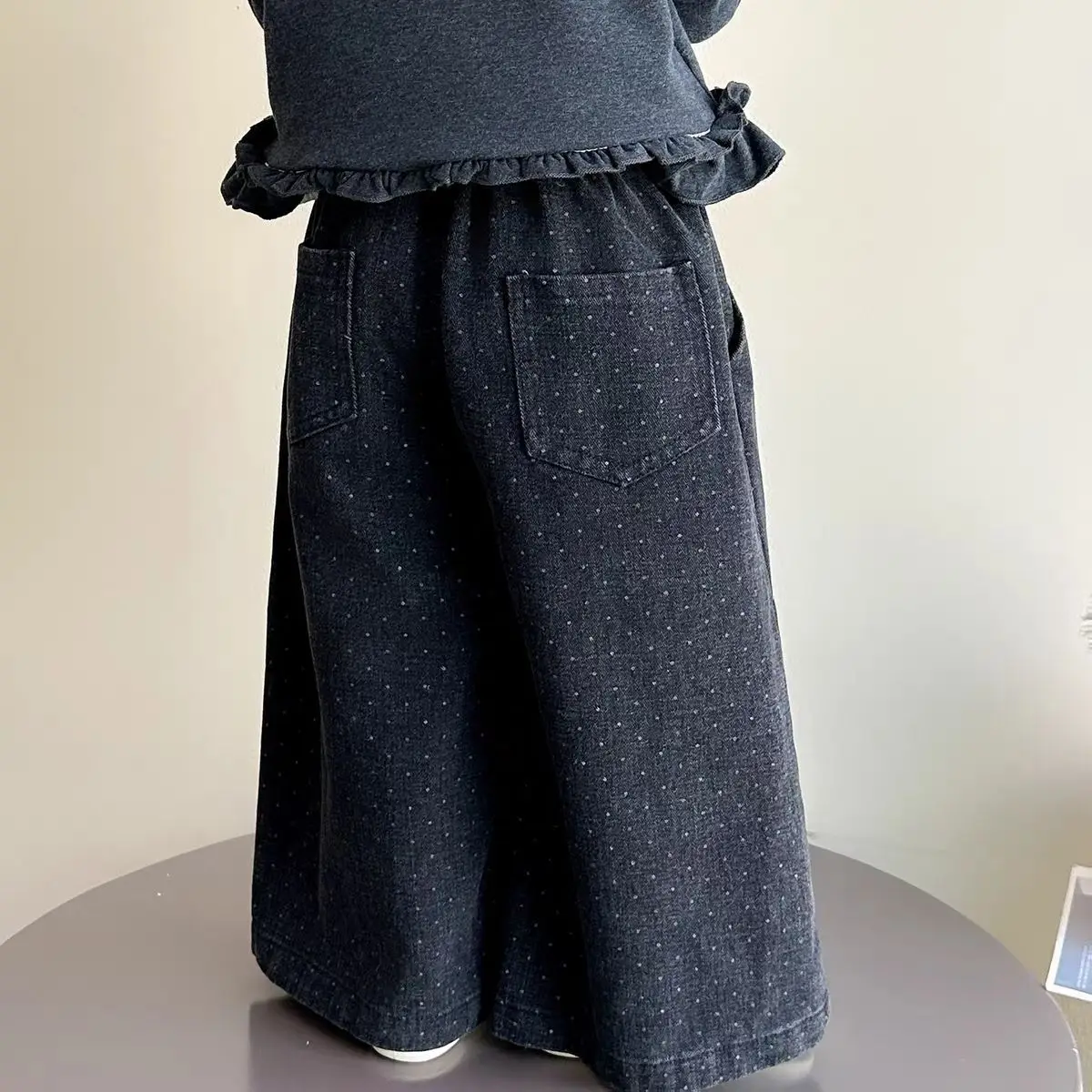 2026 Girls Polka Dot Wide Leg Jeans Autumn Winter Loose Fashion Denim Pants Kids Casual Trousers