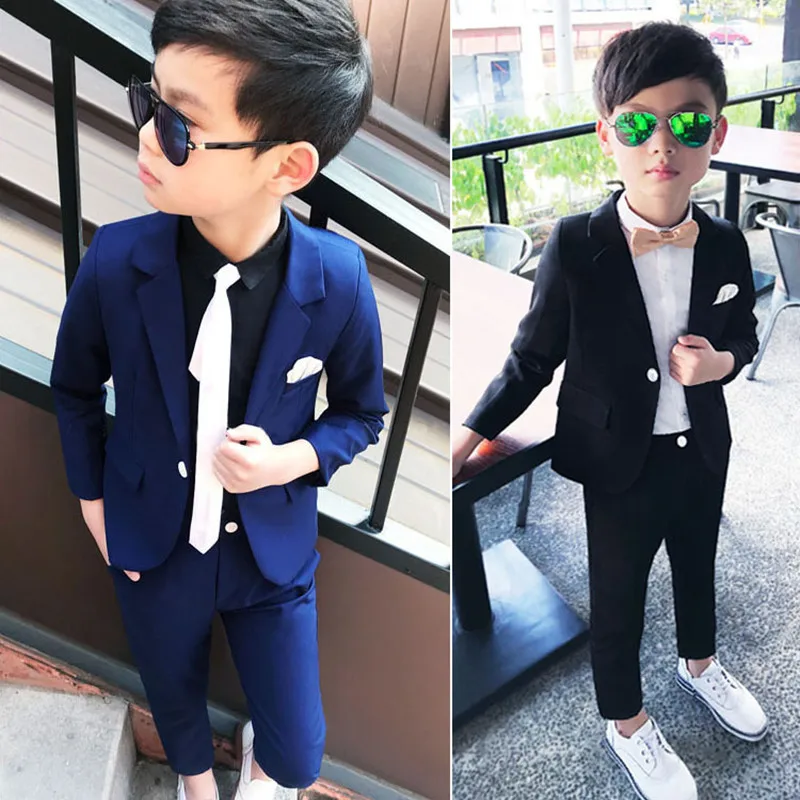 Flower Boys Wedding Suit Child Party Performance Costume Kids Photography Graduation Suit Blazer+Pants 2Pcs Slim Ceremony Set