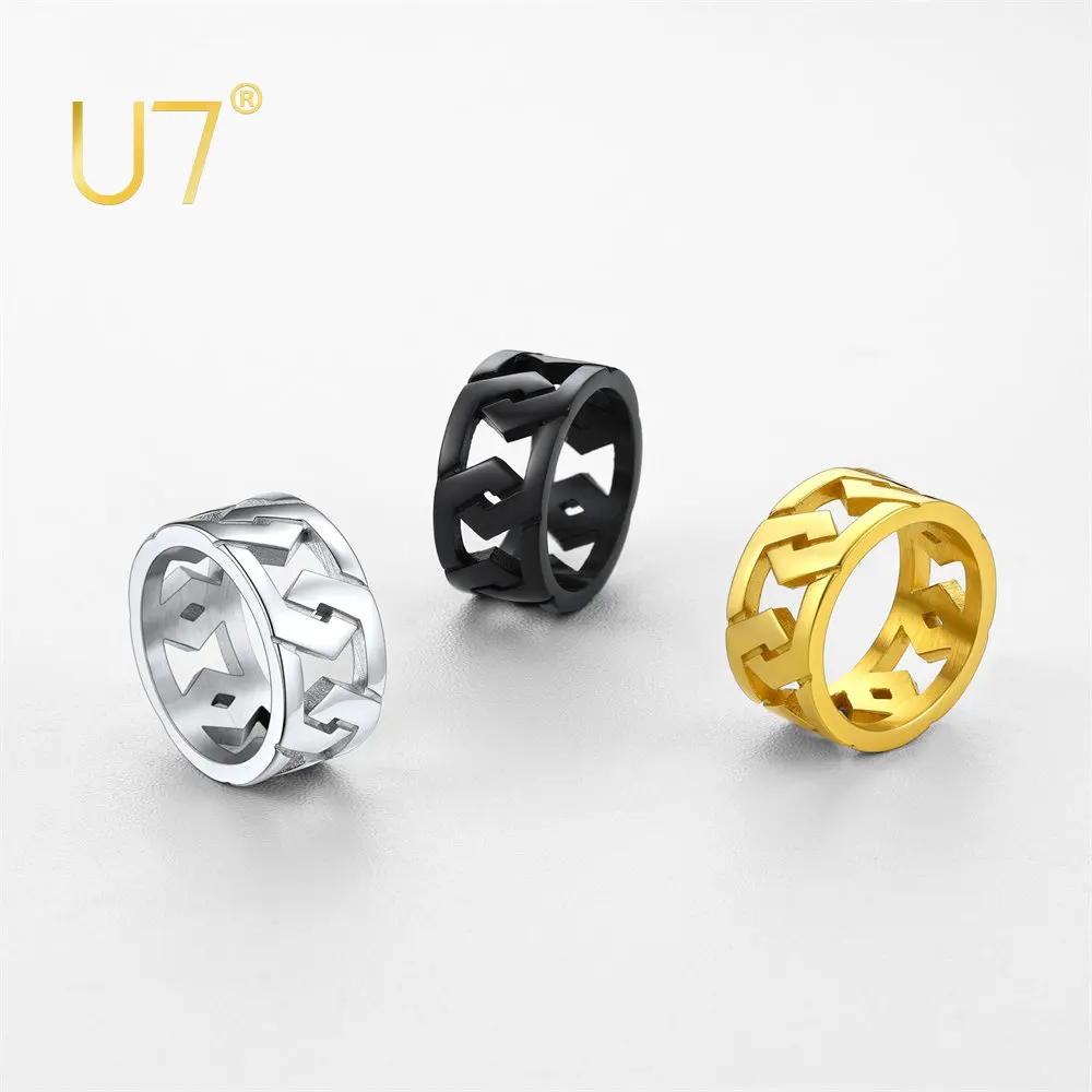 U7 Stainless Steel 10.5mm Wide Hexagon Chain Rings for Man Woman Size 7-14 Simple Classic Unisex Couple Jewelry Gift